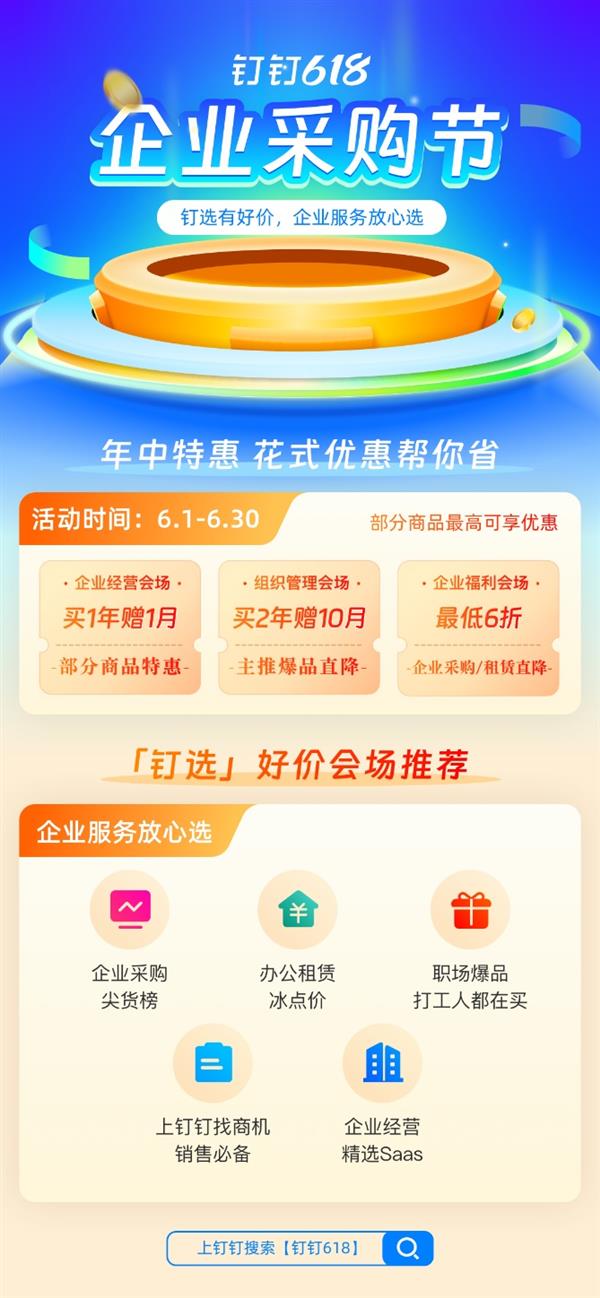 钉钉618企业采购节今日开启 最低6折助力企业降低数字化门槛