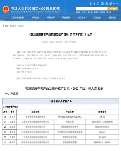 三部委评定:清雷科技入选《智慧健康养老产品及服务推广目录(2022年版)》(图1) 三部委评定:清雷科技入选《智慧健康养老产品及服务推广目录(2022年版)》(图1)